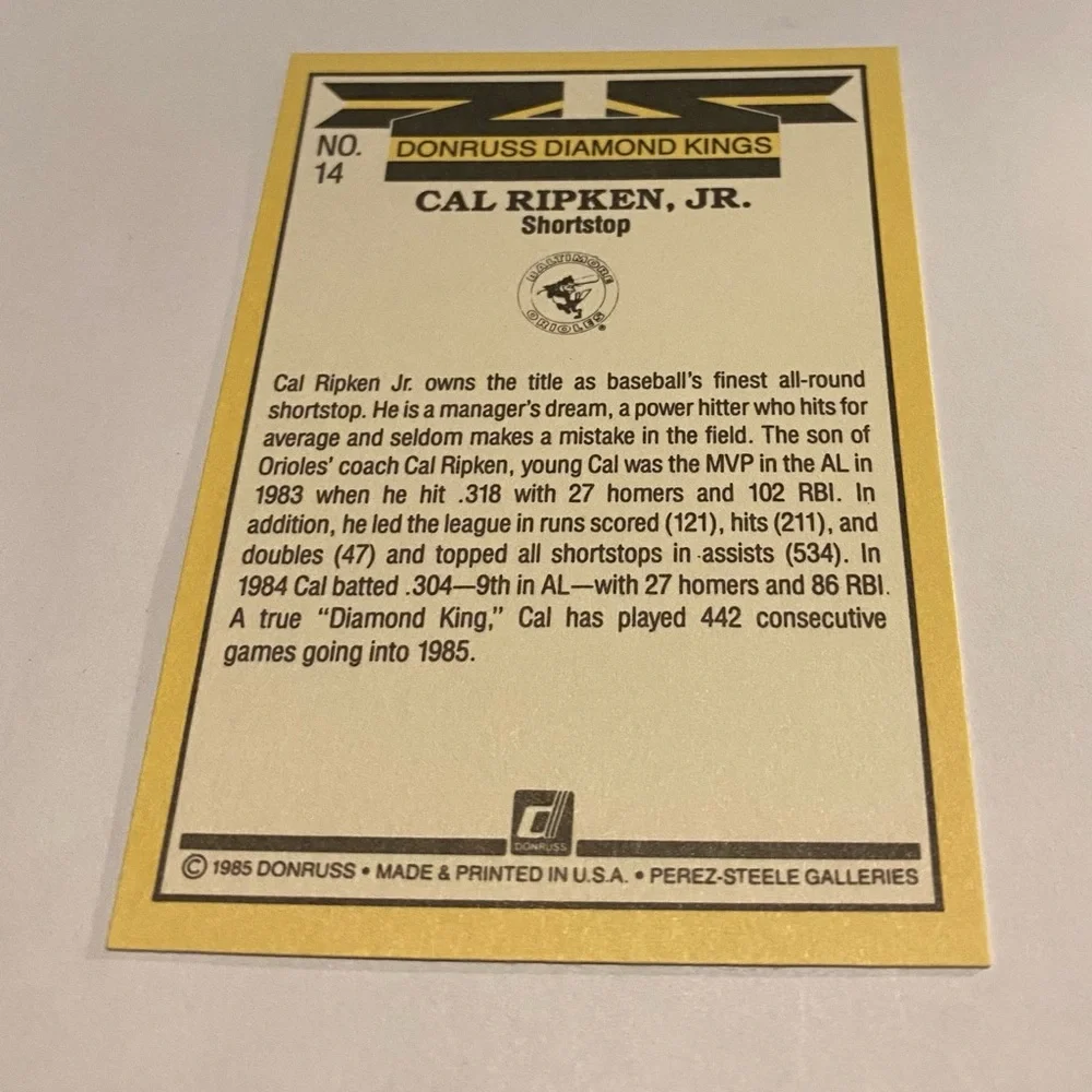1985 Donruss Baseball Card cal ripken